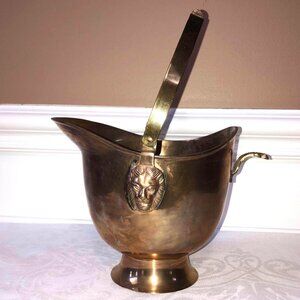 Vintage Korean brass scuttle bowl with twin Lion’s heads